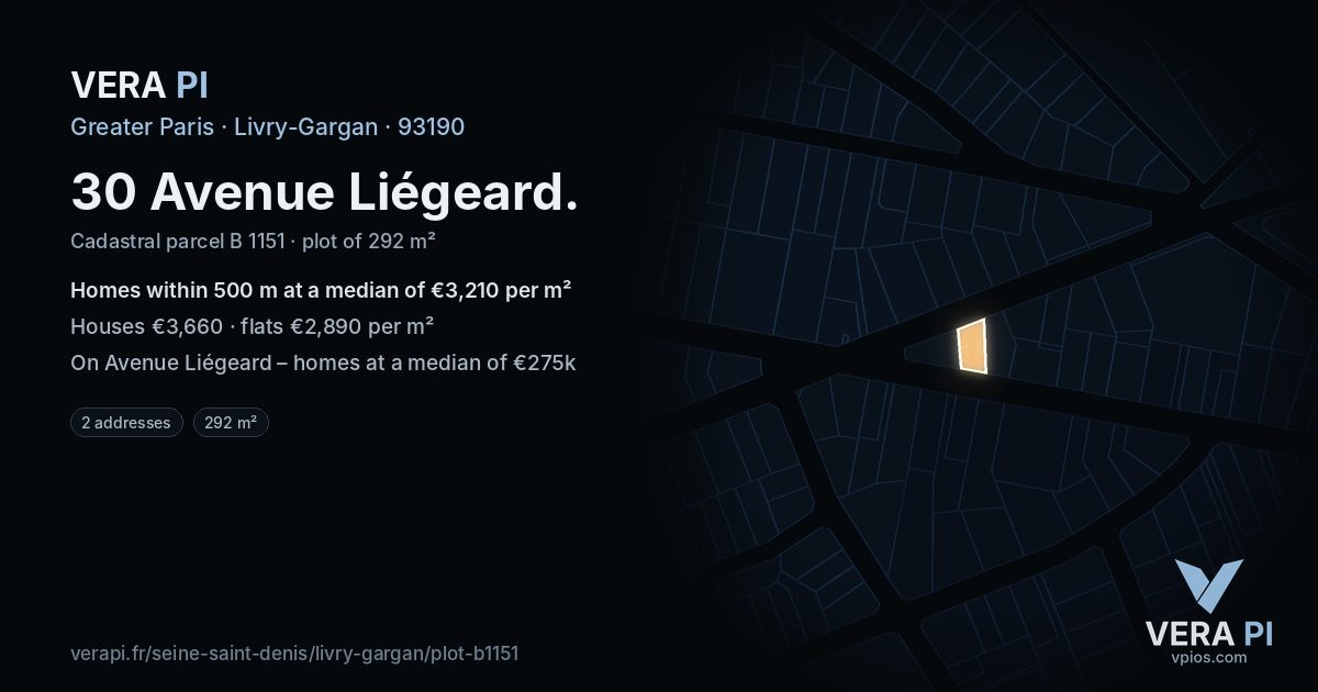 30 Avenue Liégeard, Livry-Gargan at night – the plot lit, the parcels around coloured by the prices near them