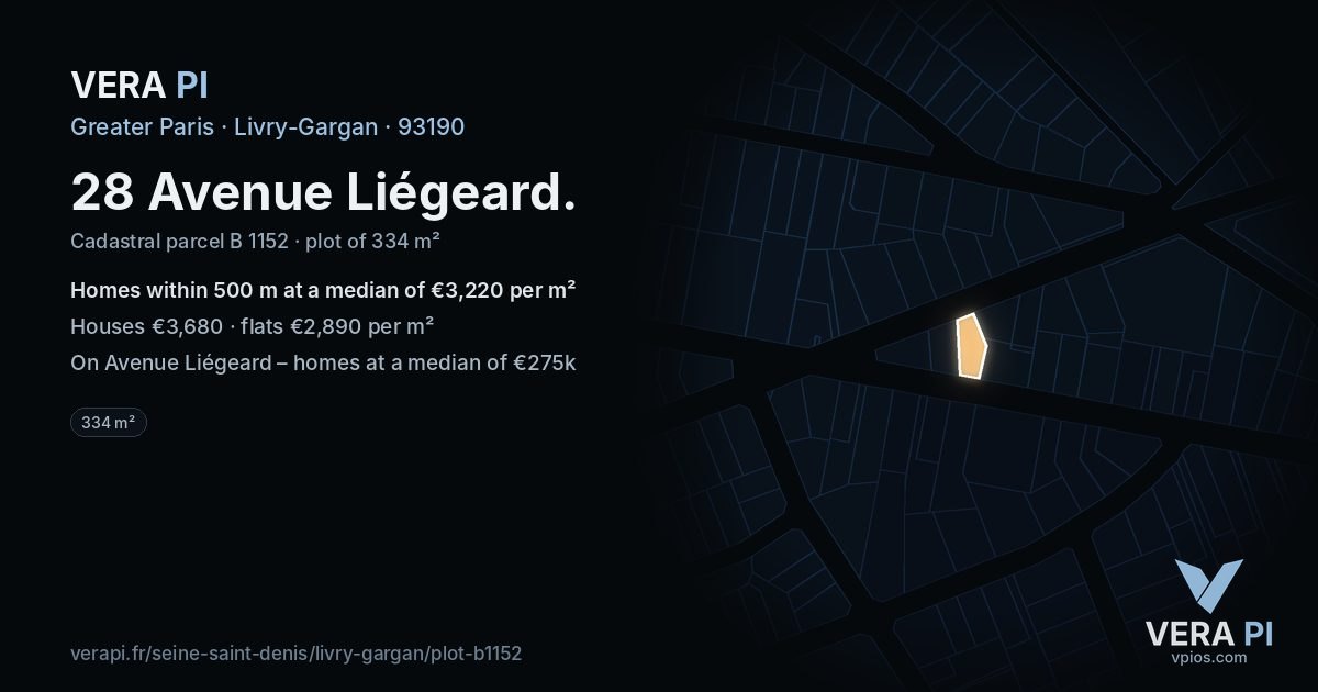 28 Avenue Liégeard, Livry-Gargan at night – the plot lit, the parcels around coloured by the prices near them