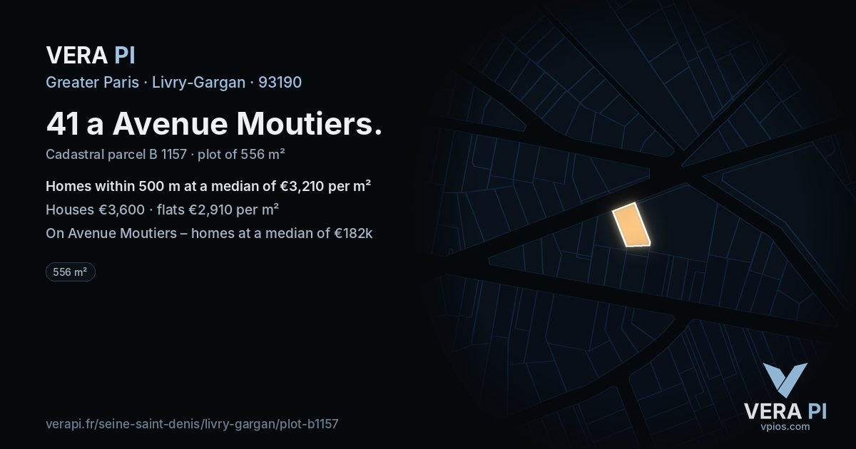 41 a Avenue Moutiers, Livry-Gargan at night – the plot lit, the parcels around coloured by the prices near them