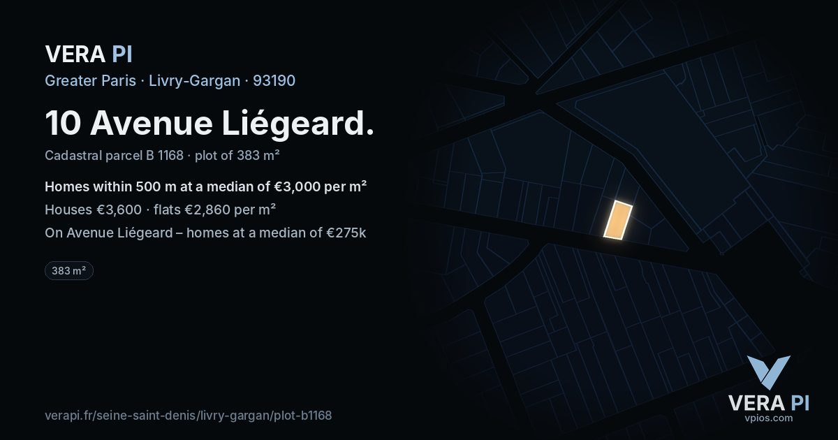 10 Avenue Liégeard, Livry-Gargan at night – the plot lit, the parcels around coloured by the prices near them