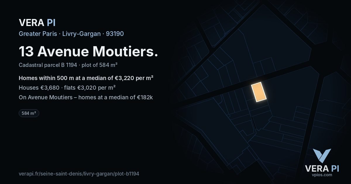 13 Avenue Moutiers, Livry-Gargan at night – the plot lit, the parcels around coloured by the prices near them