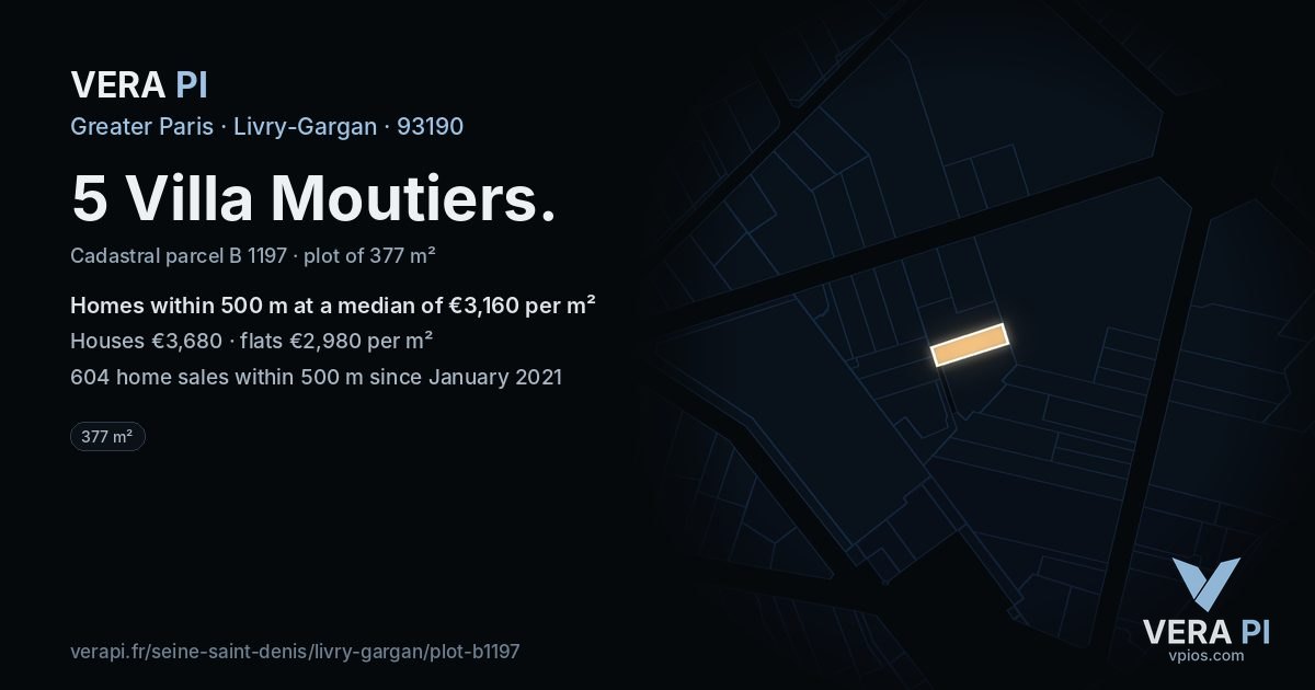 5 Villa Moutiers, Livry-Gargan at night – the plot lit, the parcels around coloured by the prices near them