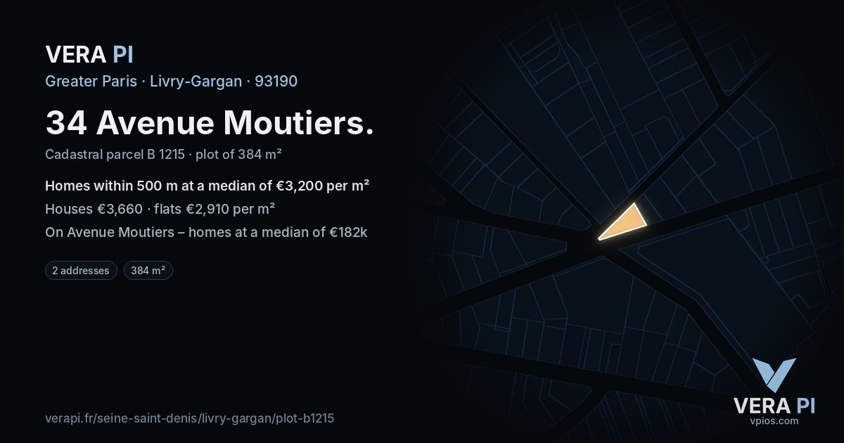 34 Avenue Moutiers, Livry-Gargan at night – the plot lit, the parcels around coloured by the prices near them