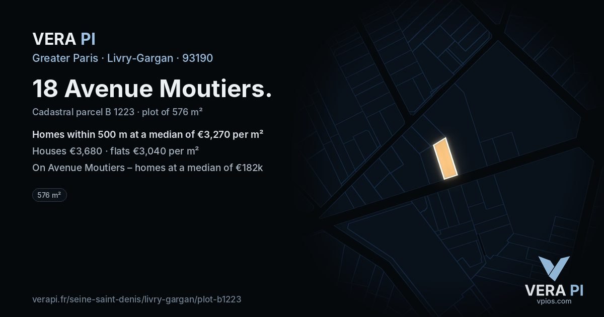 18 Avenue Moutiers, Livry-Gargan at night – the plot lit, the parcels around coloured by the prices near them