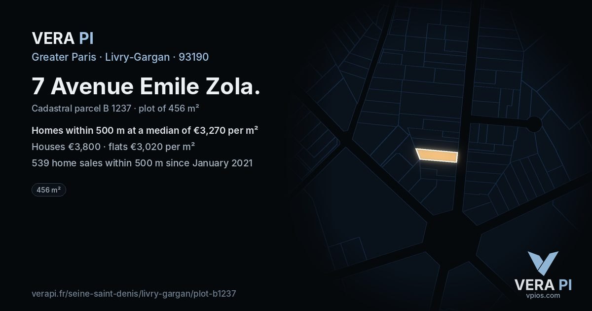 7 Avenue Emile Zola, Livry-Gargan at night – the plot lit, the parcels around coloured by the prices near them
