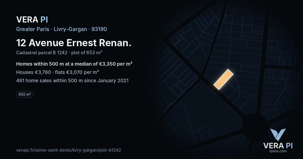 12 Avenue Ernest Renan, Livry-Gargan at night – the plot lit, the parcels around coloured by the prices near them