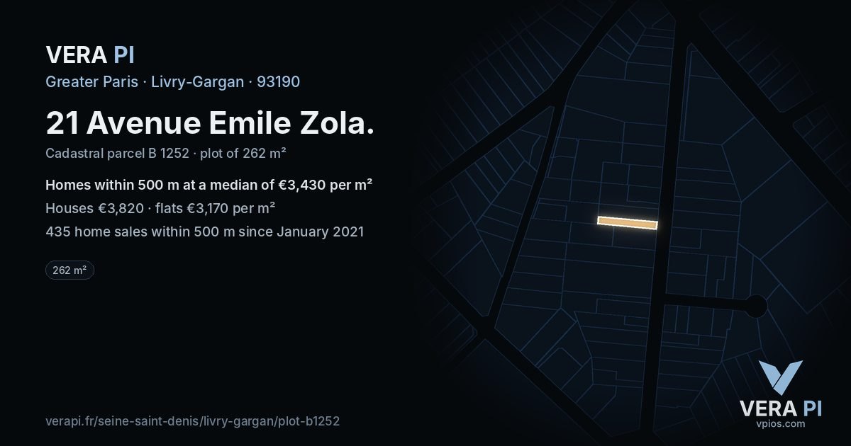 21 Avenue Emile Zola, Livry-Gargan at night – the plot lit, the parcels around coloured by the prices near them