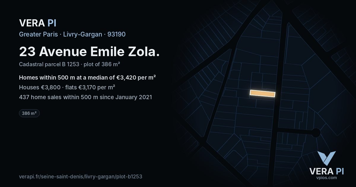 23 Avenue Emile Zola, Livry-Gargan at night – the plot lit, the parcels around coloured by the prices near them
