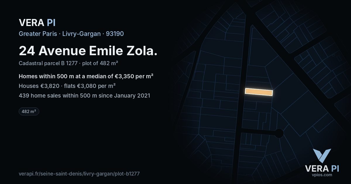 24 Avenue Emile Zola, Livry-Gargan at night – the plot lit, the parcels around coloured by the prices near them