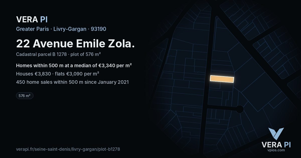 22 Avenue Emile Zola, Livry-Gargan at night – the plot lit, the parcels around coloured by the prices near them