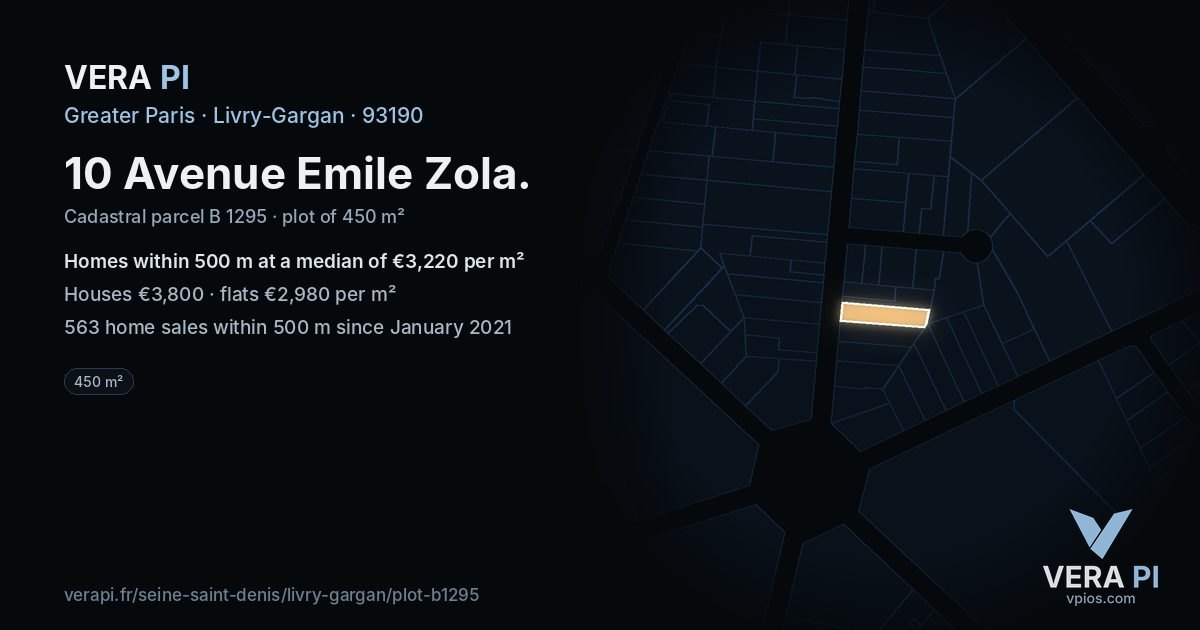 10 Avenue Emile Zola, Livry-Gargan at night – the plot lit, the parcels around coloured by the prices near them