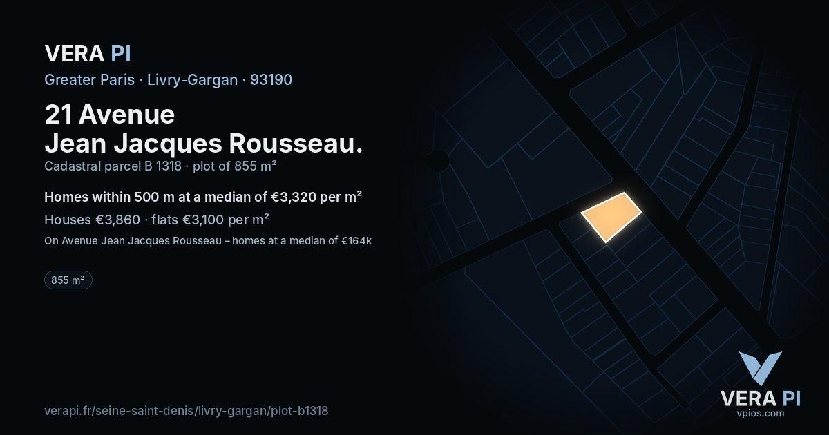 21 Avenue Jean Jacques Rousseau, Livry-Gargan at night – the plot lit, the parcels around coloured by the prices near them