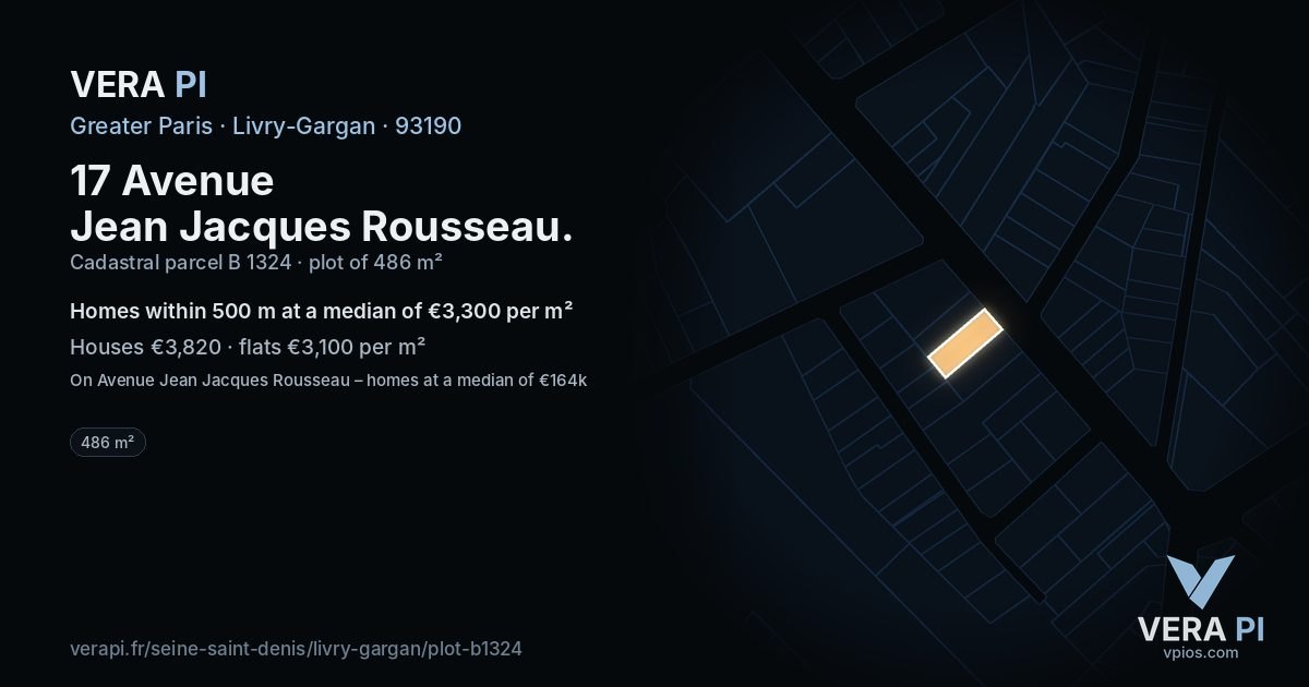 17 Avenue Jean Jacques Rousseau, Livry-Gargan at night – the plot lit, the parcels around coloured by the prices near them