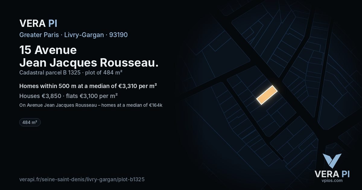 15 Avenue Jean Jacques Rousseau, Livry-Gargan at night – the plot lit, the parcels around coloured by the prices near them