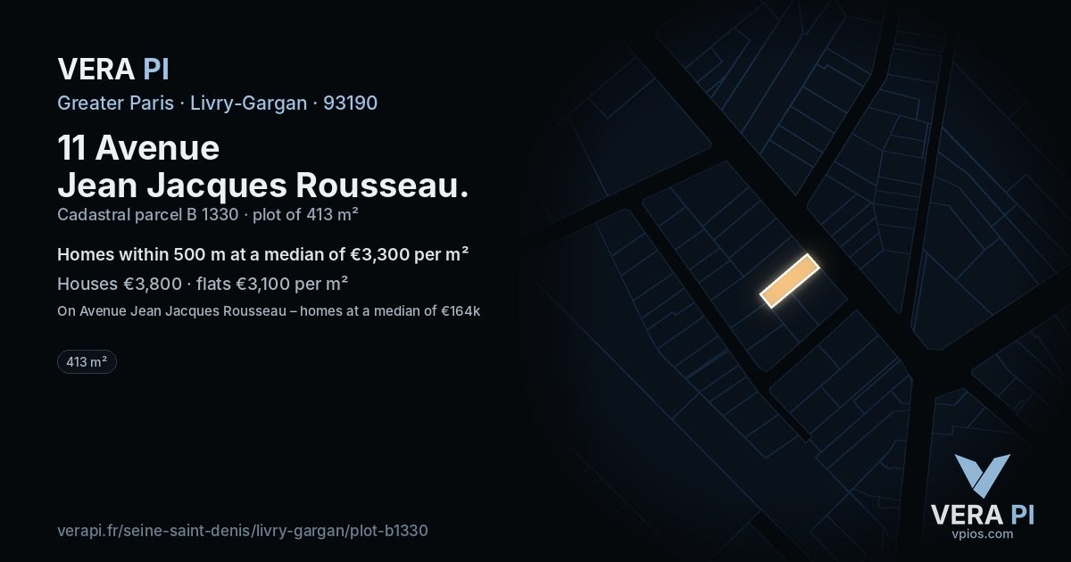 11 Avenue Jean Jacques Rousseau, Livry-Gargan at night – the plot lit, the parcels around coloured by the prices near them