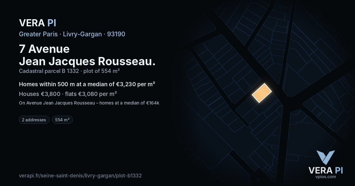 7 Avenue Jean Jacques Rousseau, Livry-Gargan at night – the plot lit, the parcels around coloured by the prices near them