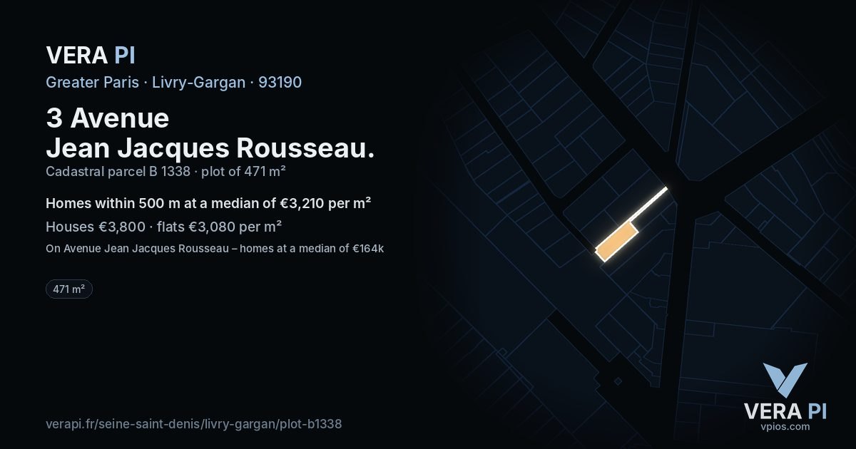 3 Avenue Jean Jacques Rousseau, Livry-Gargan at night – the plot lit, the parcels around coloured by the prices near them