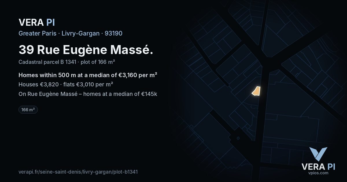 39 Rue Eugène Massé, Livry-Gargan at night – the plot lit, the parcels around coloured by the prices near them