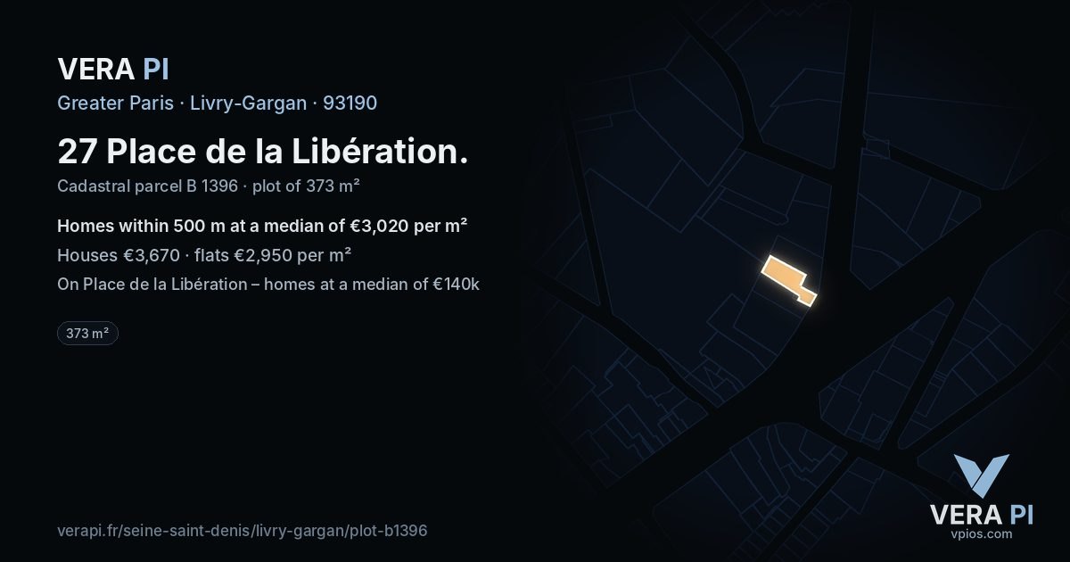 27 Place de la Libération, Livry-Gargan at night – the plot lit, the parcels around coloured by the prices near them