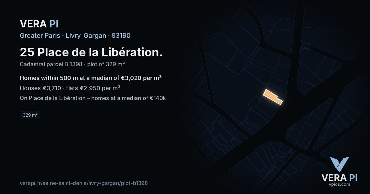 25 Place de la Libération, Livry-Gargan at night – the plot lit, the parcels around coloured by the prices near them