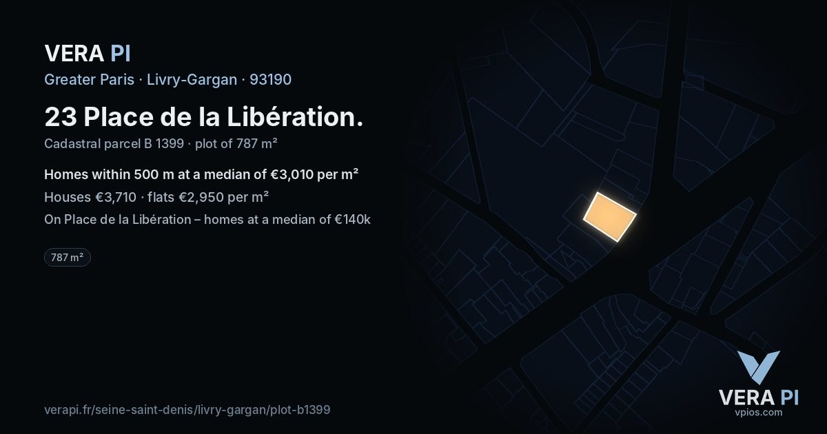 23 Place de la Libération, Livry-Gargan at night – the plot lit, the parcels around coloured by the prices near them