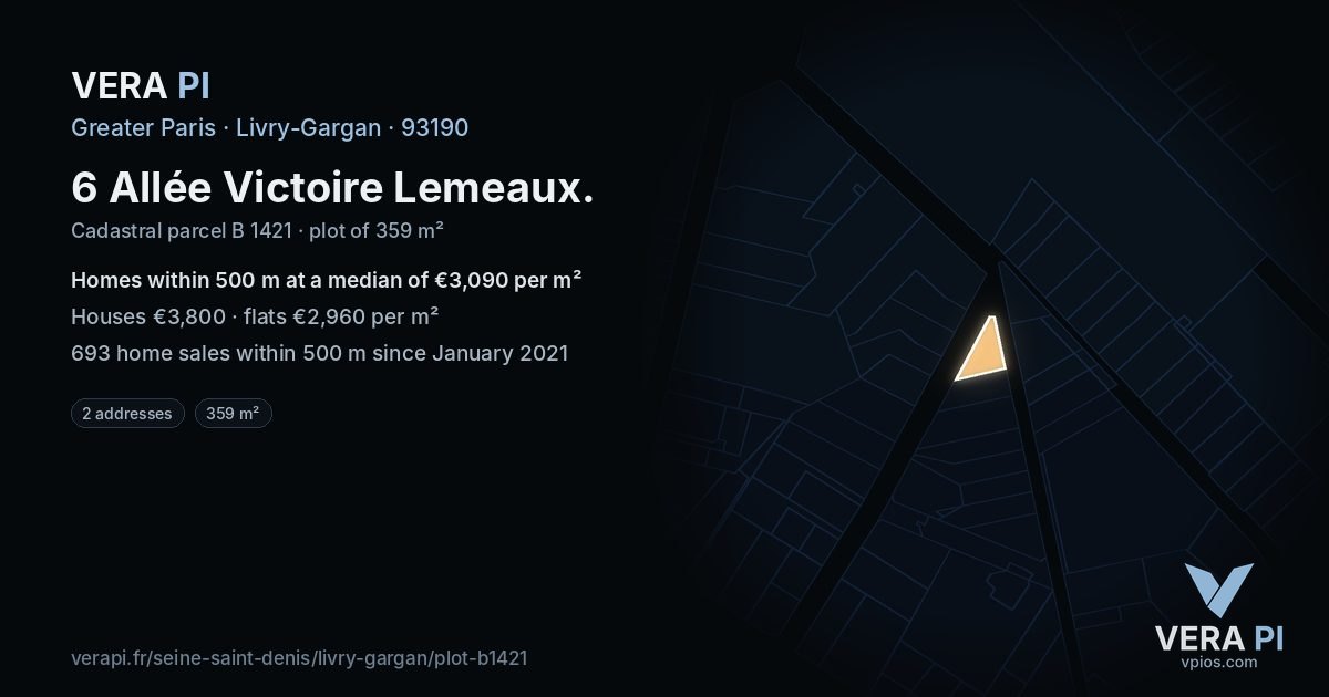 6 Allée Victoire Lemeaux, Livry-Gargan at night – the plot lit, the parcels around coloured by the prices near them