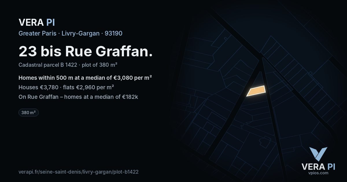 23 bis Rue Graffan, Livry-Gargan at night – the plot lit, the parcels around coloured by the prices near them