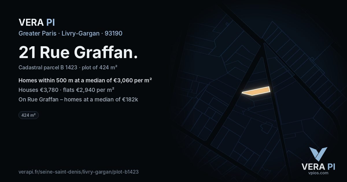 21 Rue Graffan, Livry-Gargan at night – the plot lit, the parcels around coloured by the prices near them