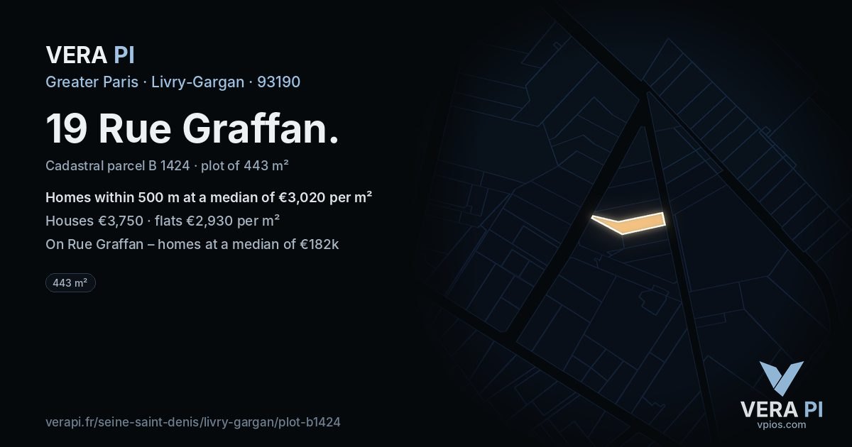 19 Rue Graffan, Livry-Gargan at night – the plot lit, the parcels around coloured by the prices near them