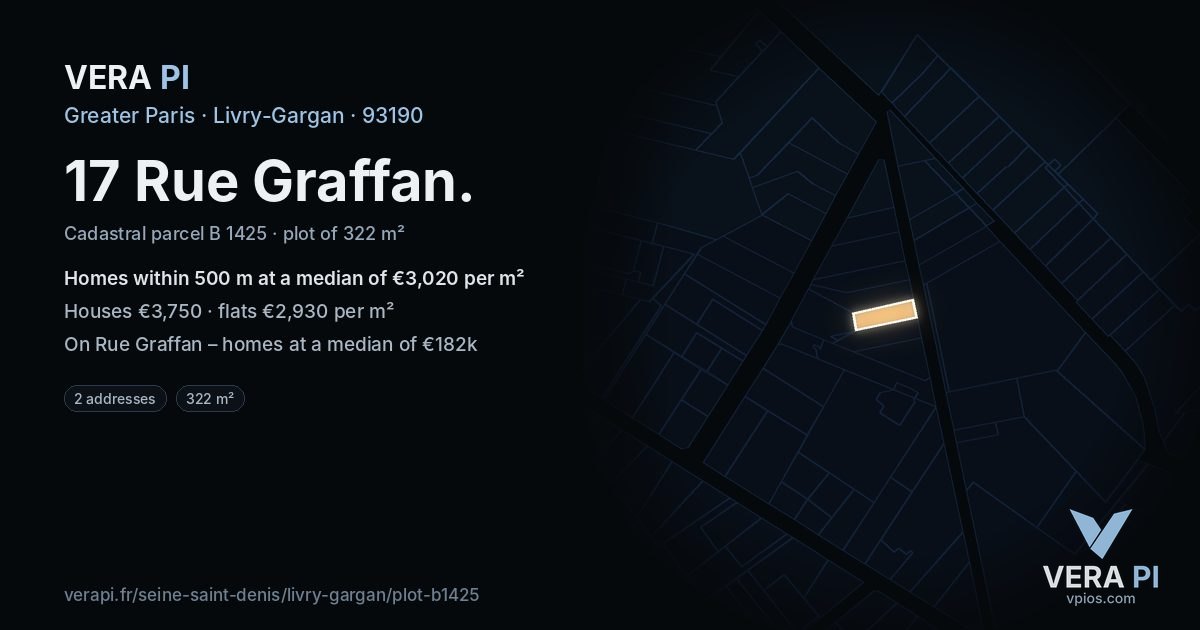 17 Rue Graffan, Livry-Gargan at night – the plot lit, the parcels around coloured by the prices near them