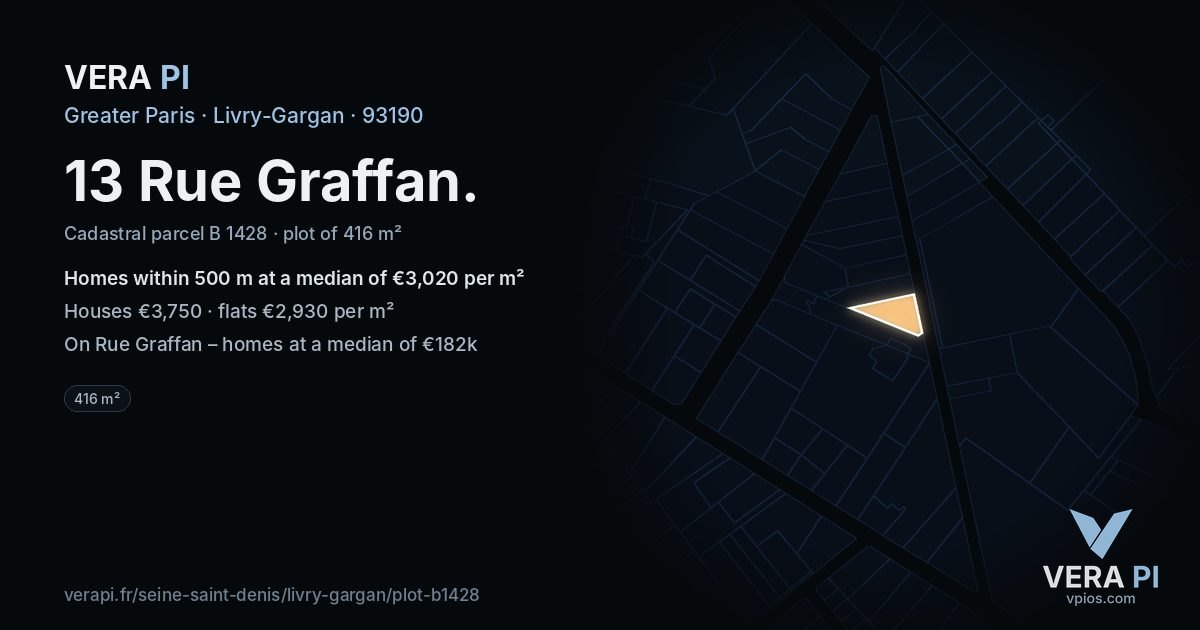 13 Rue Graffan, Livry-Gargan at night – the plot lit, the parcels around coloured by the prices near them