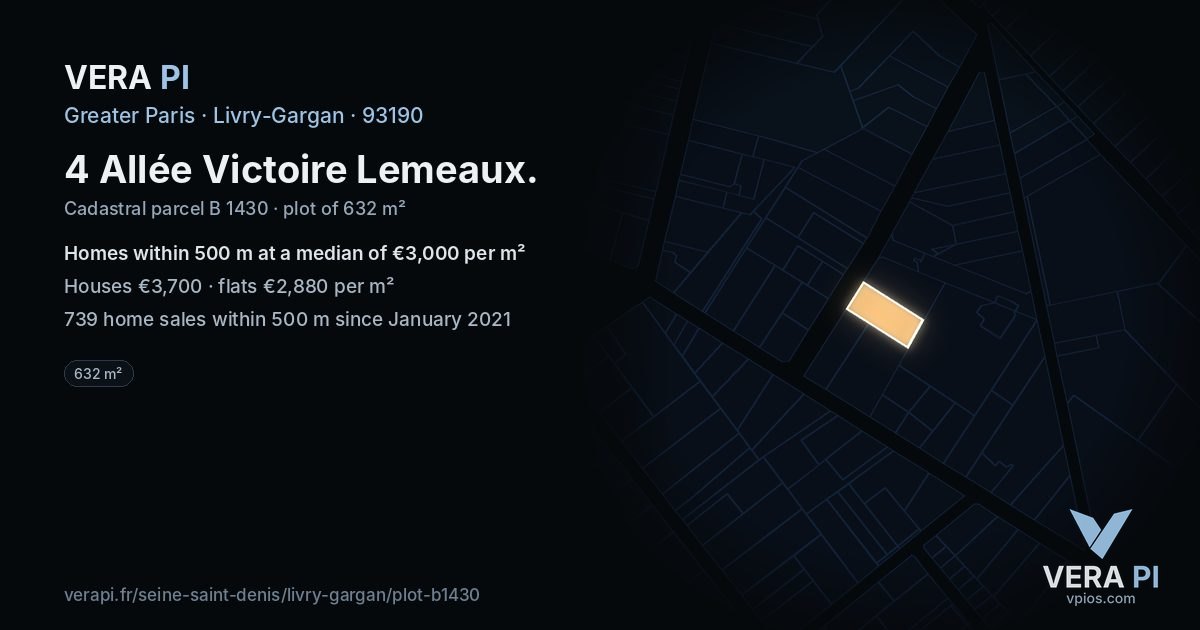 4 Allée Victoire Lemeaux, Livry-Gargan at night – the plot lit, the parcels around coloured by the prices near them