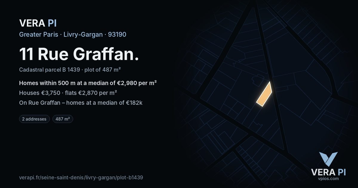 11 Rue Graffan, Livry-Gargan at night – the plot lit, the parcels around coloured by the prices near them