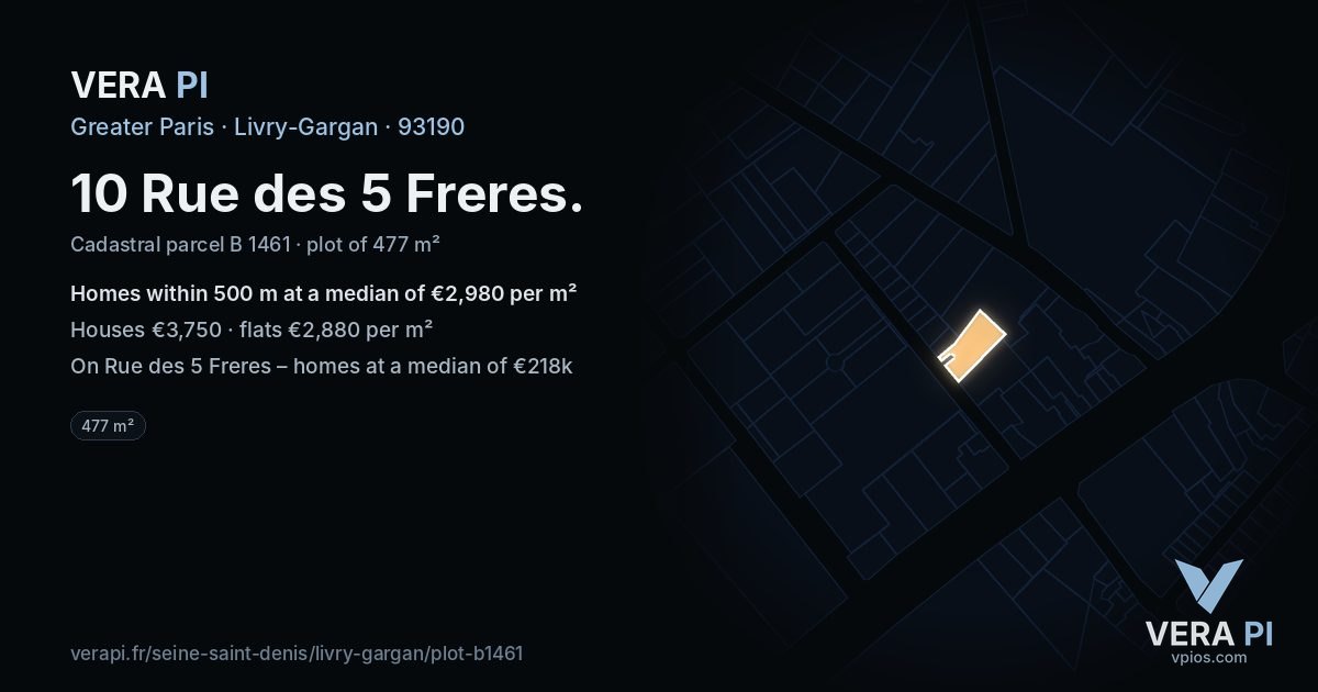 10 Rue des 5 Freres, Livry-Gargan at night – the plot lit, the parcels around coloured by the prices near them