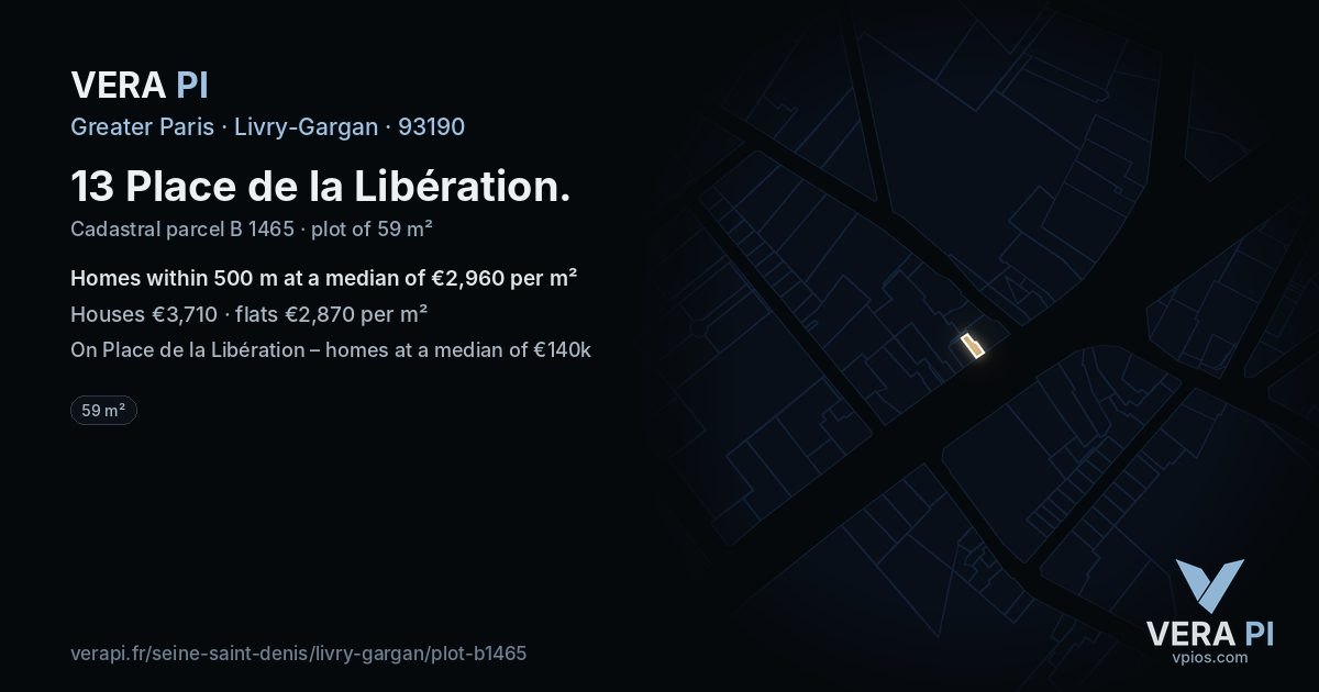 13 Place de la Libération, Livry-Gargan at night – the plot lit, the parcels around coloured by the prices near them