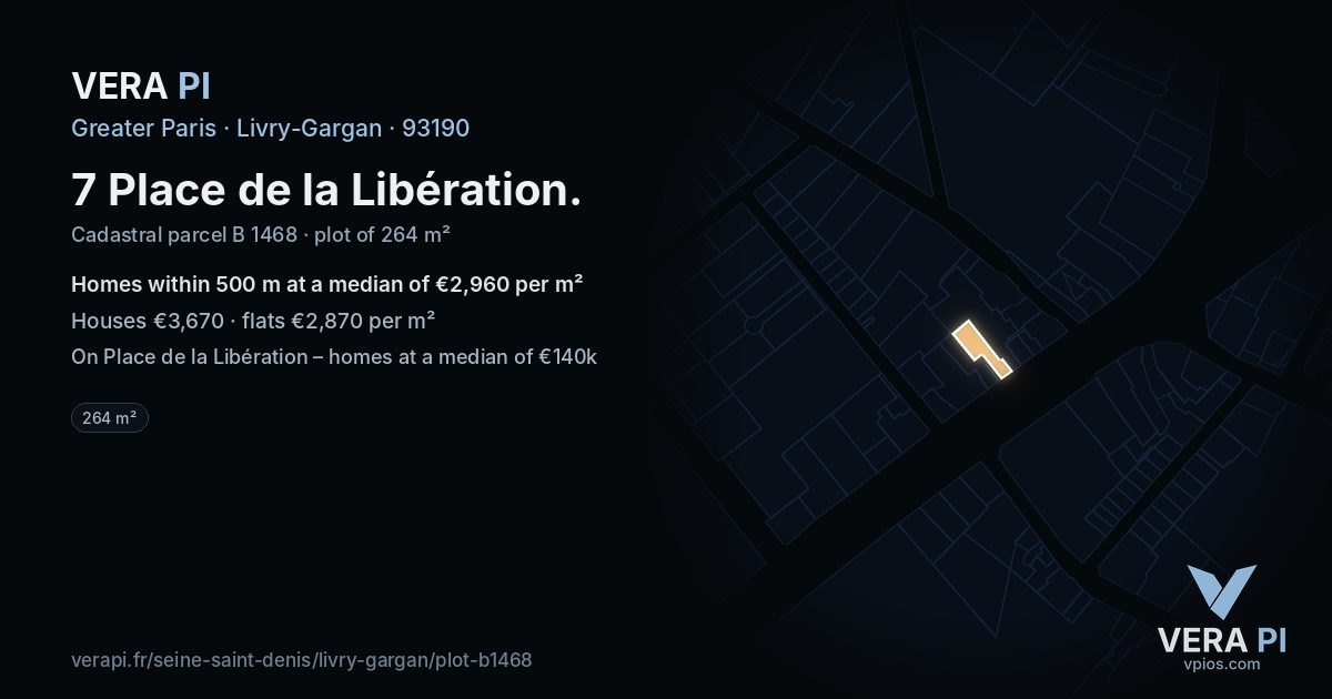 7 Place de la Libération, Livry-Gargan at night – the plot lit, the parcels around coloured by the prices near them