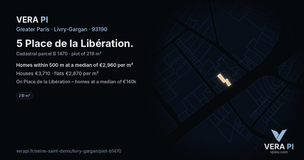 5 Place de la Libération, Livry-Gargan at night – the plot lit, the parcels around coloured by the prices near them