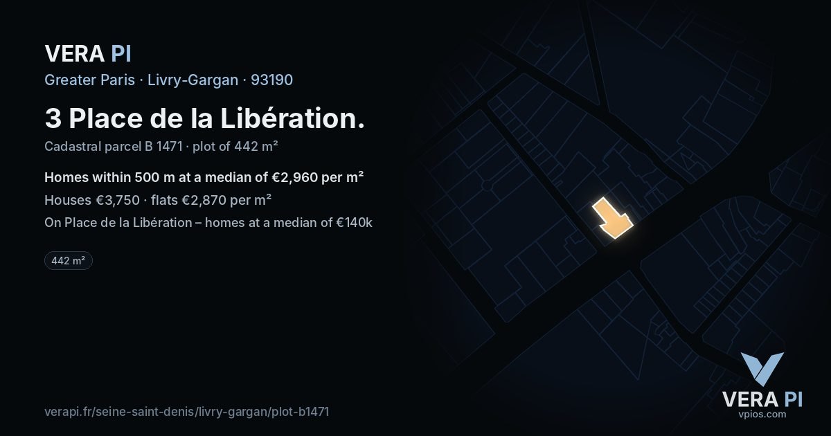 3 Place de la Libération, Livry-Gargan at night – the plot lit, the parcels around coloured by the prices near them