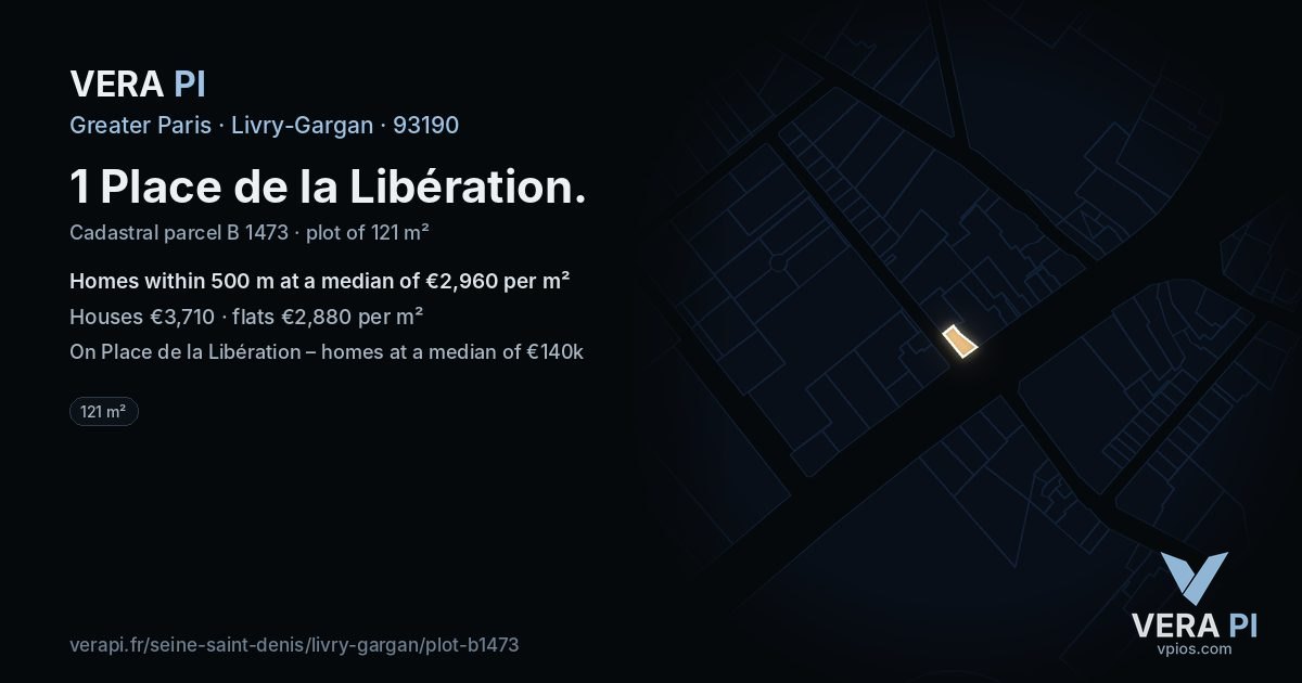 1 Place de la Libération, Livry-Gargan at night – the plot lit, the parcels around coloured by the prices near them