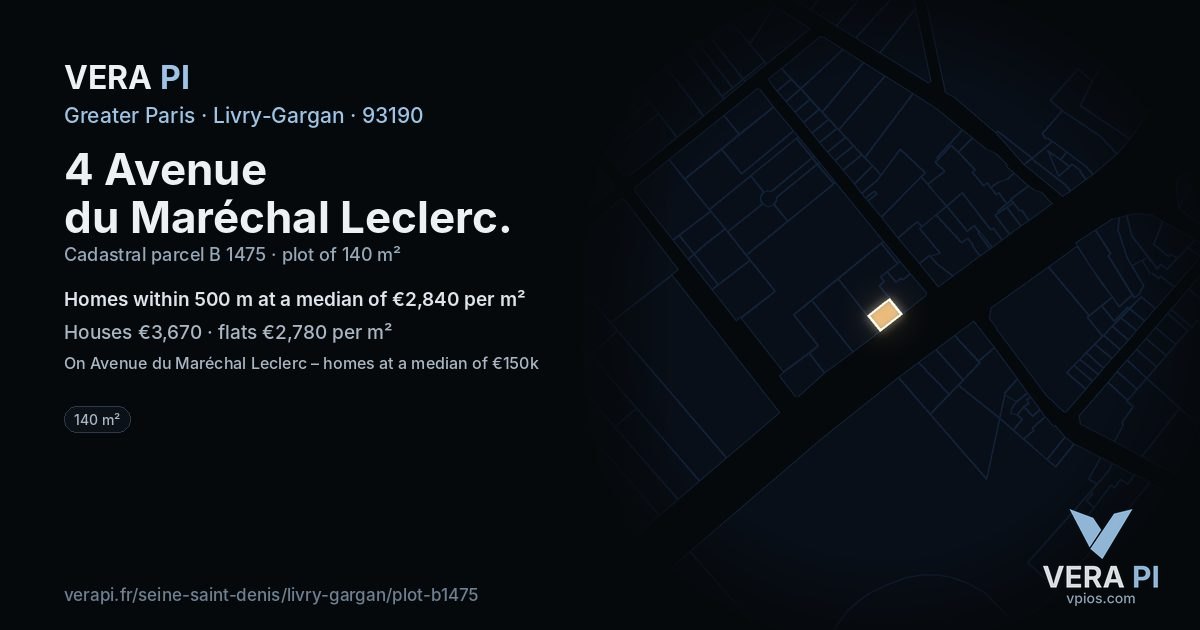 4 Avenue du Maréchal Leclerc, Livry-Gargan at night – the plot lit, the parcels around coloured by the prices near them