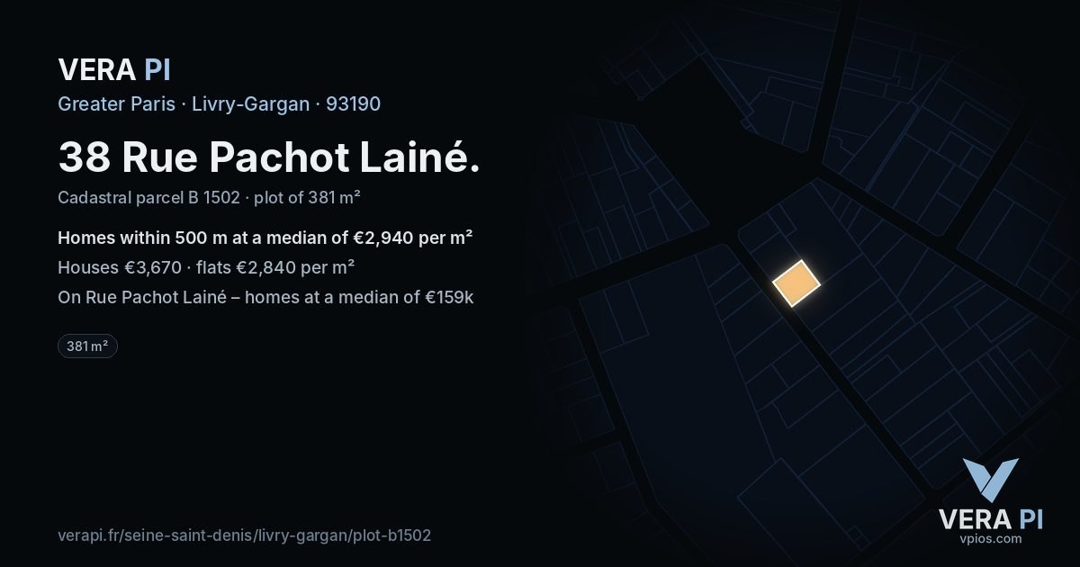 38 Rue Pachot Lainé, Livry-Gargan at night – the plot lit, the parcels around coloured by the prices near them