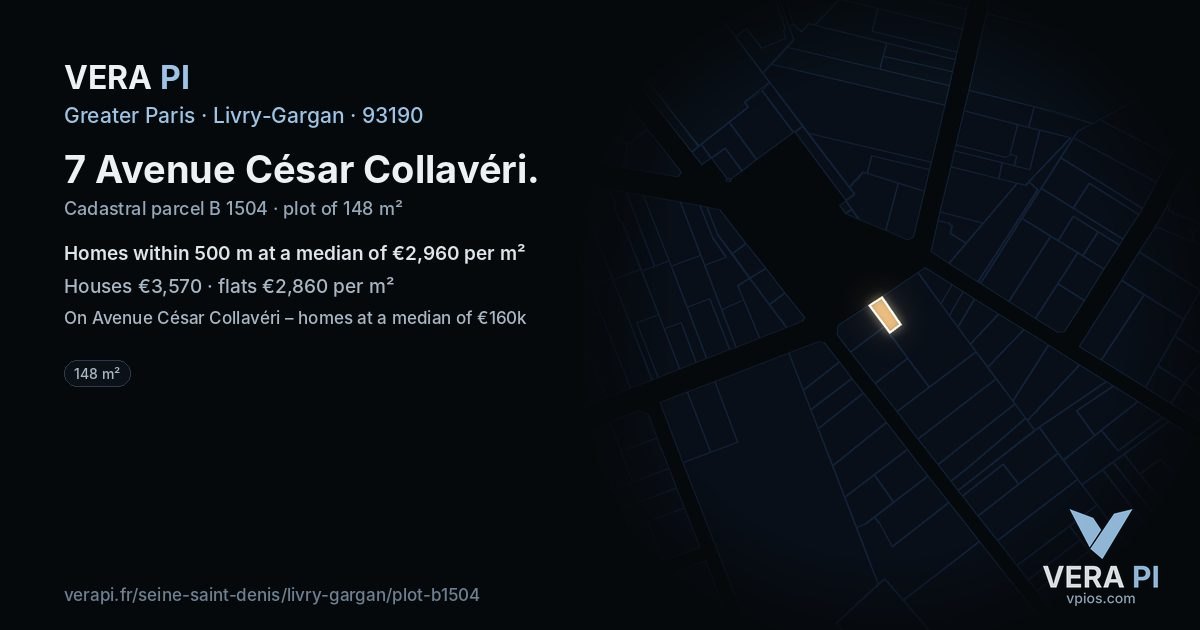 7 Avenue César Collavéri, Livry-Gargan at night – the plot lit, the parcels around coloured by the prices near them