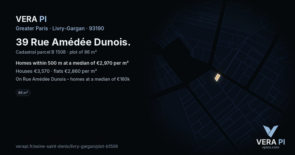 39 Rue Amédée Dunois, Livry-Gargan at night – the plot lit, the parcels around coloured by the prices near them