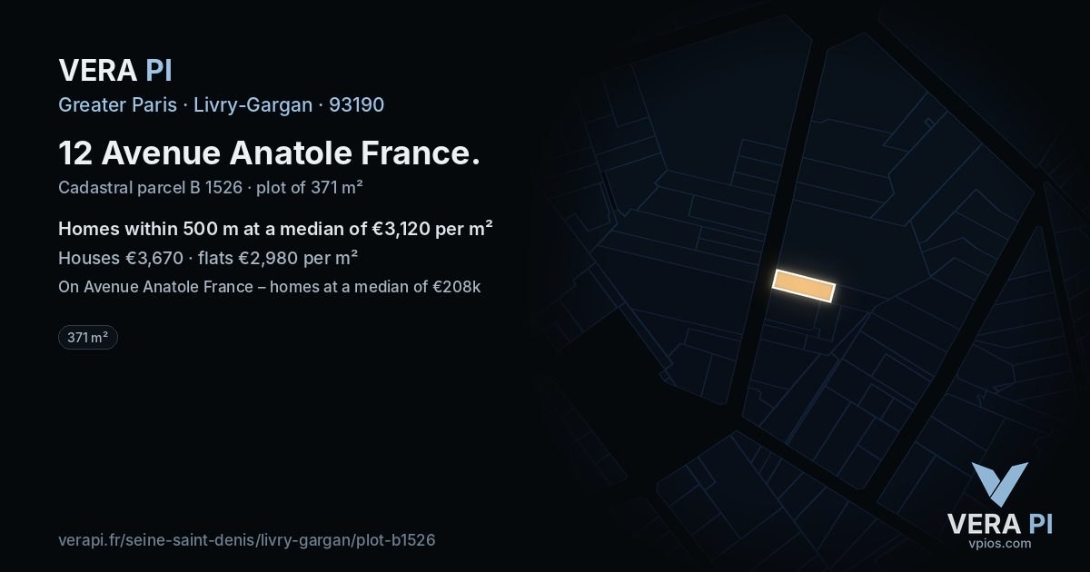 12 Avenue Anatole France, Livry-Gargan at night – the plot lit, the parcels around coloured by the prices near them