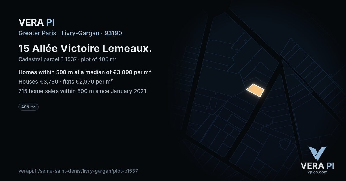 15 Allée Victoire Lemeaux, Livry-Gargan at night – the plot lit, the parcels around coloured by the prices near them