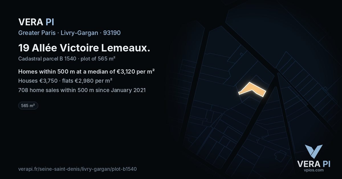 19 Allée Victoire Lemeaux, Livry-Gargan at night – the plot lit, the parcels around coloured by the prices near them
