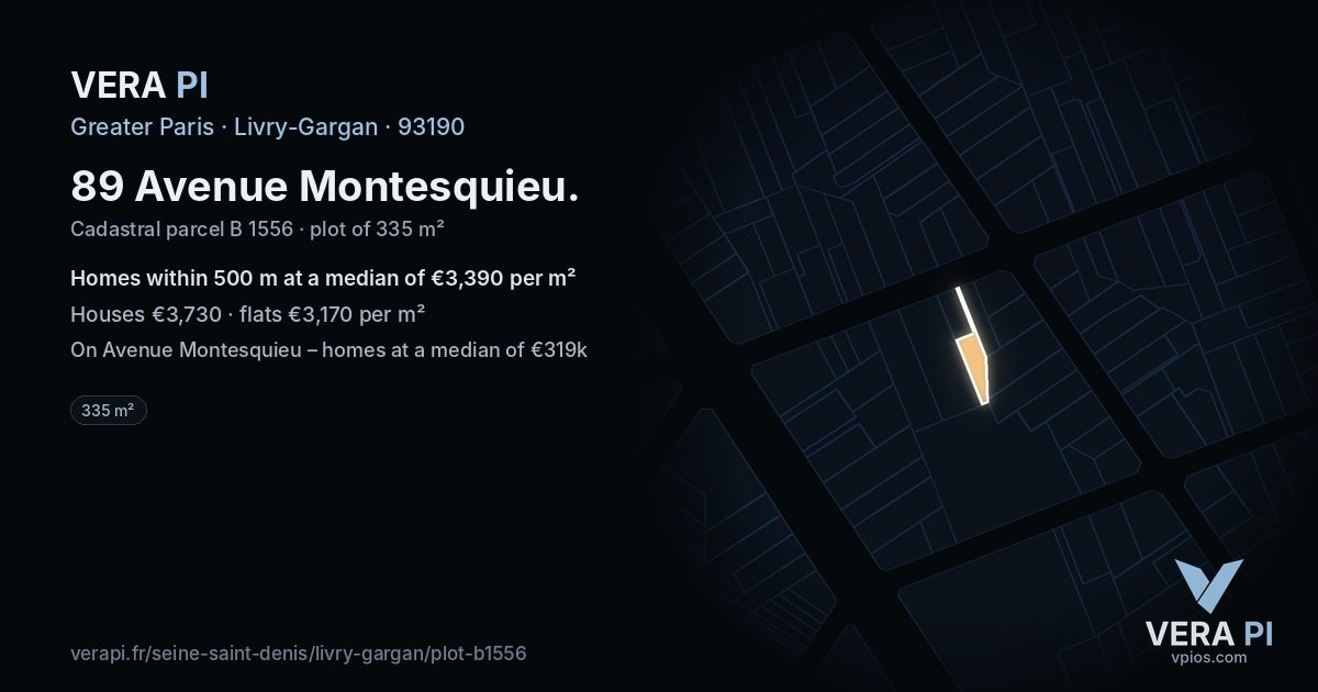 89 Avenue Montesquieu, Livry-Gargan at night – the plot lit, the parcels around coloured by the prices near them