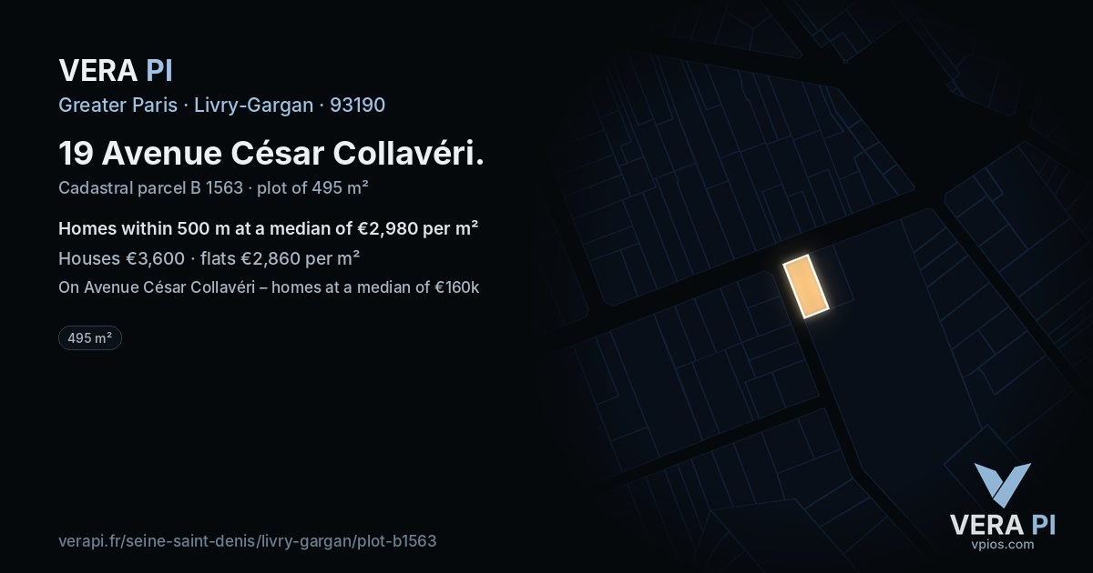 19 Avenue César Collavéri, Livry-Gargan at night – the plot lit, the parcels around coloured by the prices near them