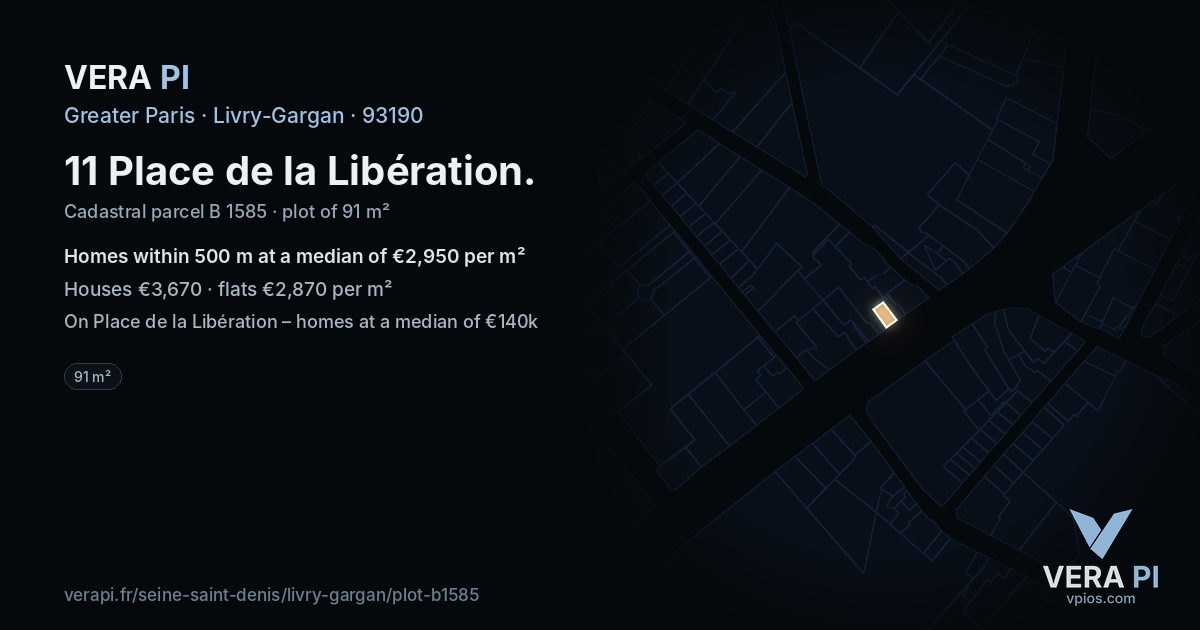 11 Place de la Libération, Livry-Gargan at night – the plot lit, the parcels around coloured by the prices near them