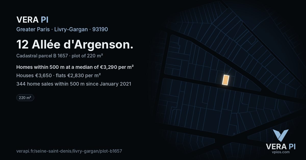 12 Allée d'Argenson, Livry-Gargan at night – the plot lit, the parcels around coloured by the prices near them